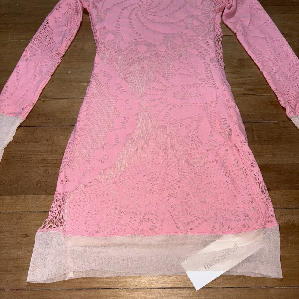 Jean Paul Gaultier Pink Soleil See-Through Cutout Mini Dress XS Body-con Crochet - Picture 8 of 16
